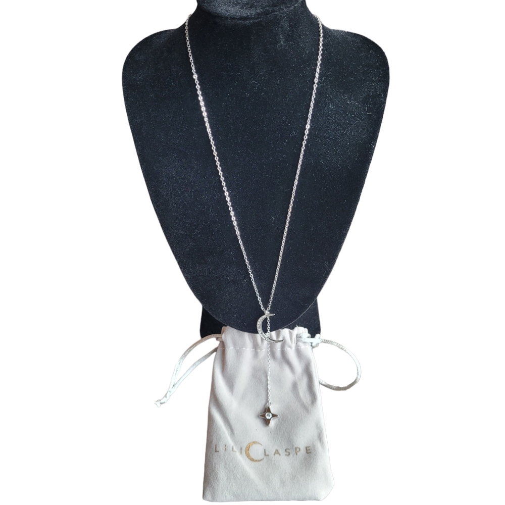 LILI CLASPE Silver Rope The Moon and Star Lariat Necklace